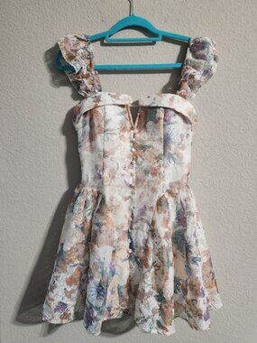 Blithe LA Mini Dress Women’s Small Multicolor floral back lace up corset
